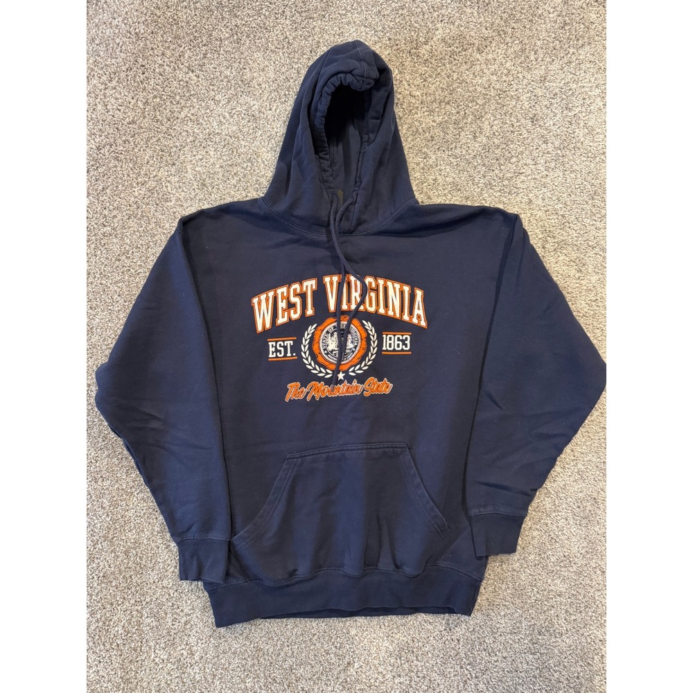 West Virginia Sweatshirt Mens Large Navy Blue Hoodie The Mountain State‎